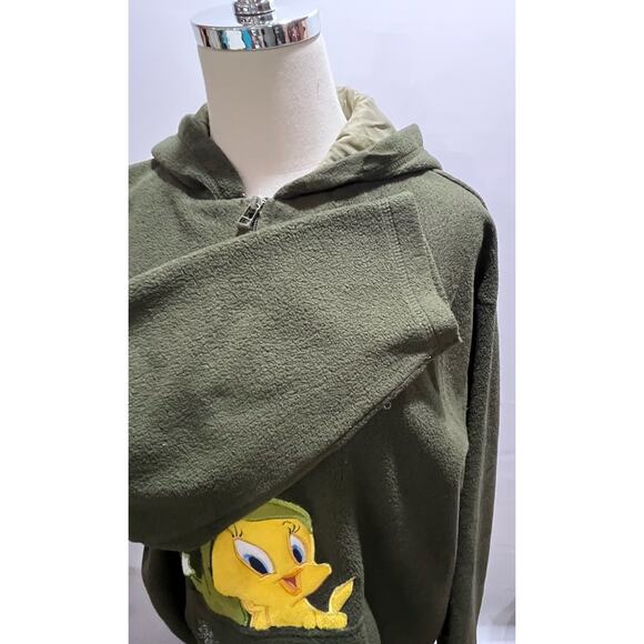 Vintage Warner Bros 2001 Looney Tunes Tweety Bird Quarter Zip Pullover Hoodie XL - Picture 4 of 11